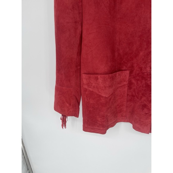 Denim & Co. Red Jacket L . Vintage New Damage To One Pocket Pit To Pit 22 Fringe - Picture 2 of 8